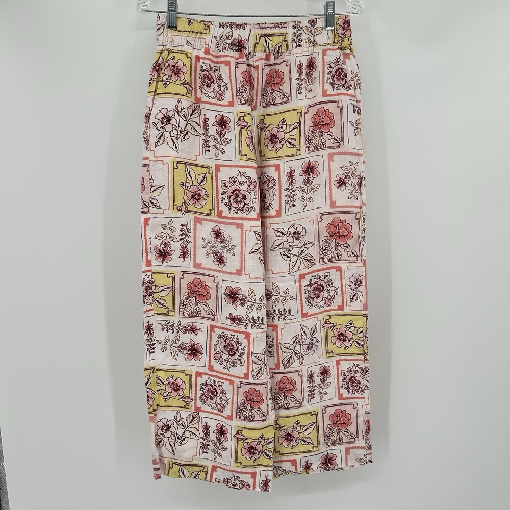 Joie Artsy Wide Leg Linen Pants Womens S Cottage Coastal Floral Lagenlook Boho